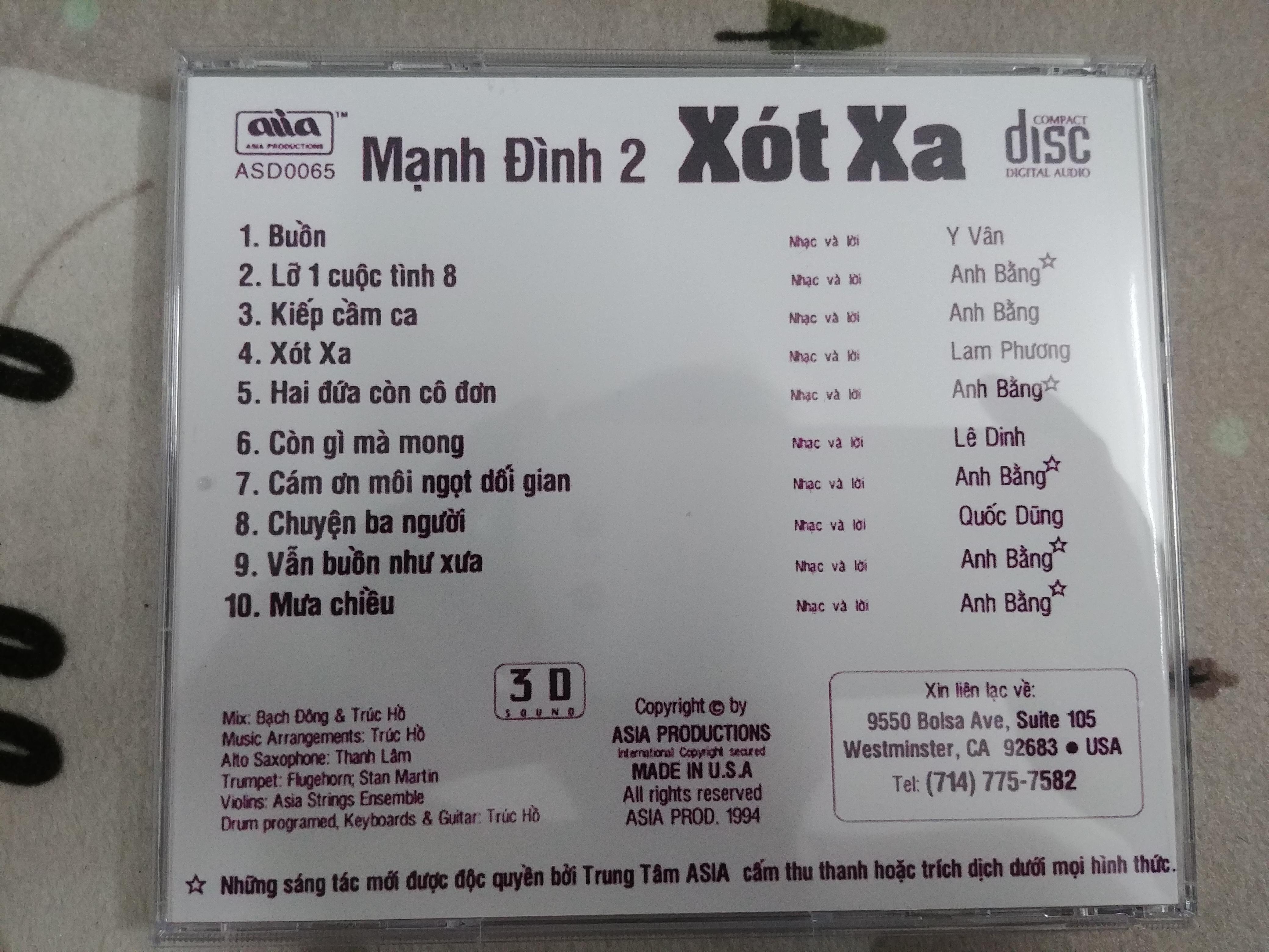 CD Xót Xa - Mạnh Đình 2  - phono mitsubishi
