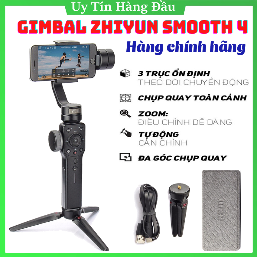 {Hàng Chính Hãng} Gimbal chống rung 3 trục Zhiyun Smooth4 / Smooth 5 / Gimbal S5B cao cấp, Thiết bị hỗ trợ quay phim, chụp ảnh chuyên nghiệp, Xoay 360 độ, Chuyển cảnh mượt mà, Pin trâu sử dụng 12 tiếng, có cổng USB sạc điện thoại