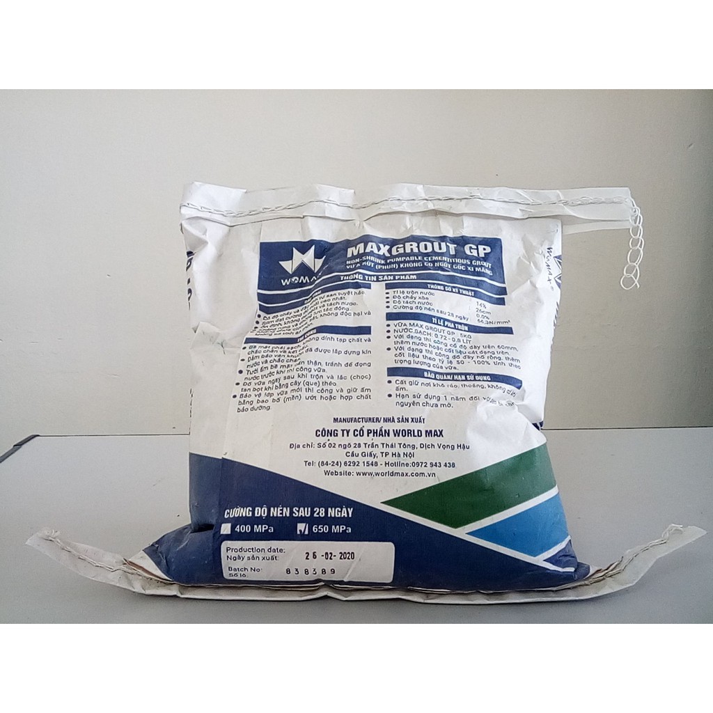 MaxGrout GP M650 (Mác 650) 5kg - Vữa Rót Tự Chảy Không Co Ngót Cường Độ Cao