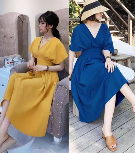 [HCM]Váy nữ - Đầm tay cánh dơi cổ V cực sang chảnh