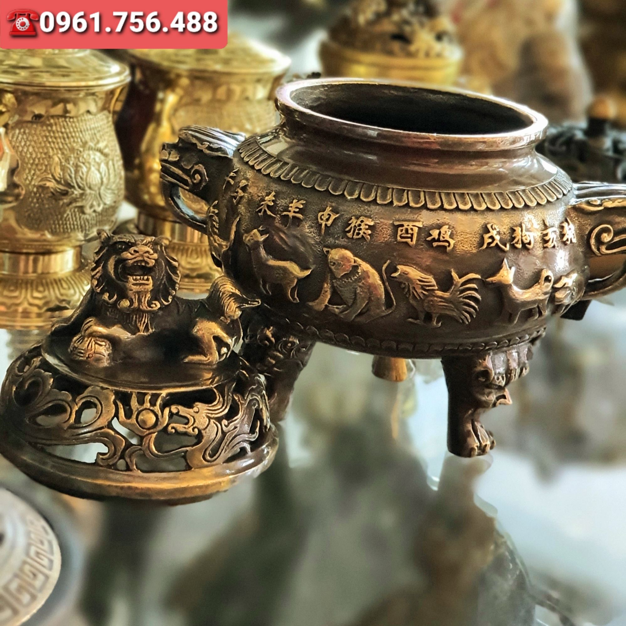 Lư đồng xông trầm- Mẫu 12 con giáp