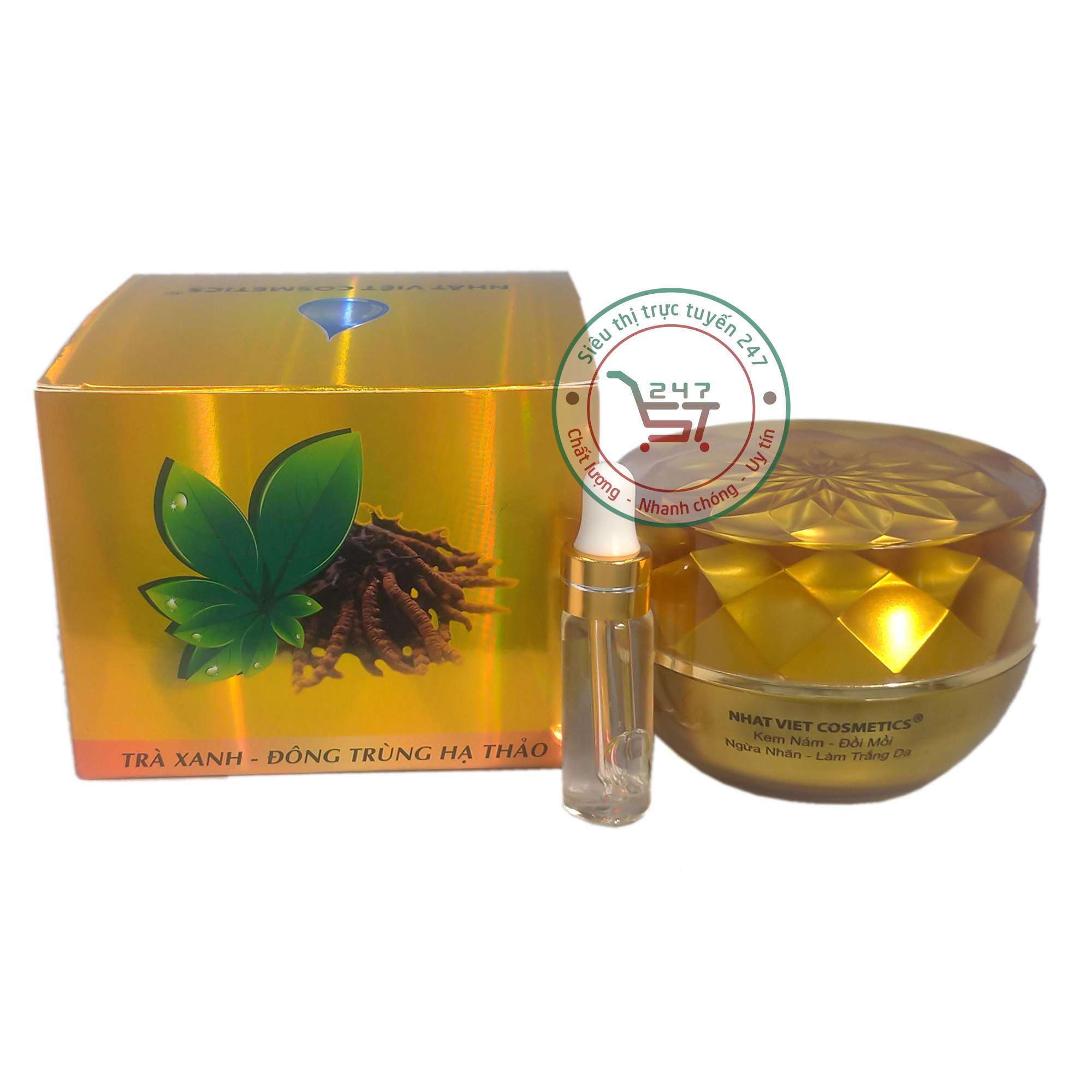 Kem nám tàn nhang đồi mồi trắng da mặt tinh chất trà xanh - đông trùng hạ thảo Nhật Việt 24g (vàng)