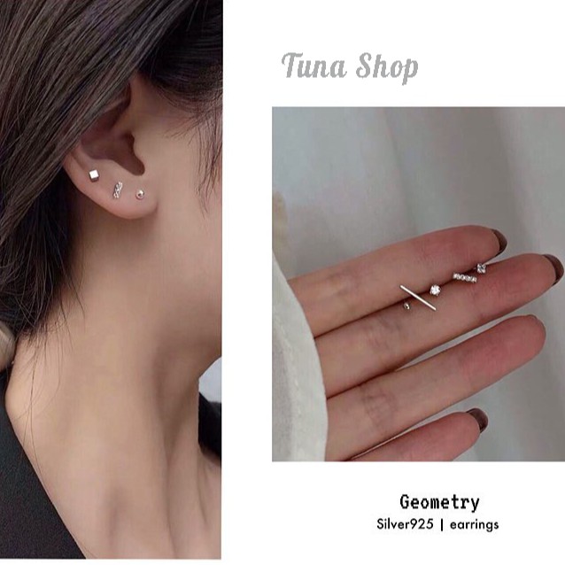 Set khuyên tai bạc 5 chiếc - set bông tai bạc cao cấp - Tuna Silver, thiết kế thời trang, sang trọng, kiểu dáng nhỏ xinh