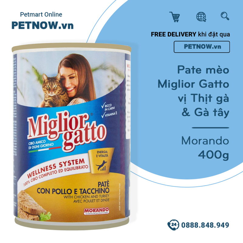 Pate mèo Miglior Gatto vị Thịt gà & Gà tây 400g - Morando petnow