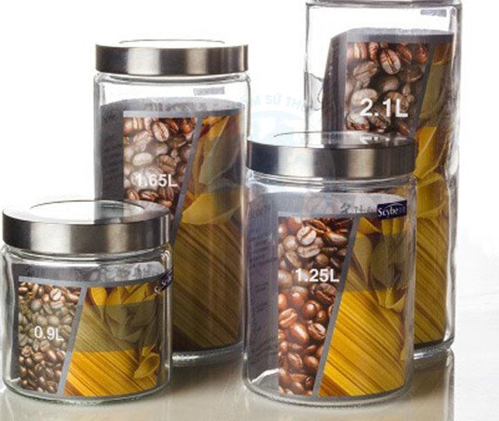 Hũ thủy tinh 900ml trụ tròn cao cấp nắp thiếc đựng thực phẩm - hũ 900ml nắp thiếc - hu900-bjg001