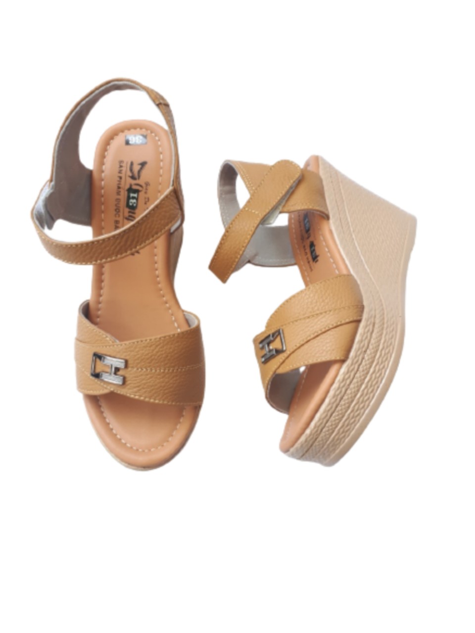 Sandal da bò thật cao cấp VI VI .Đế cao 9 cm