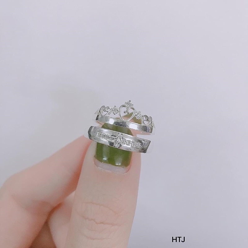 Nhẫn đôi vương miện THJ hót đính đá chuẩn bạc ta