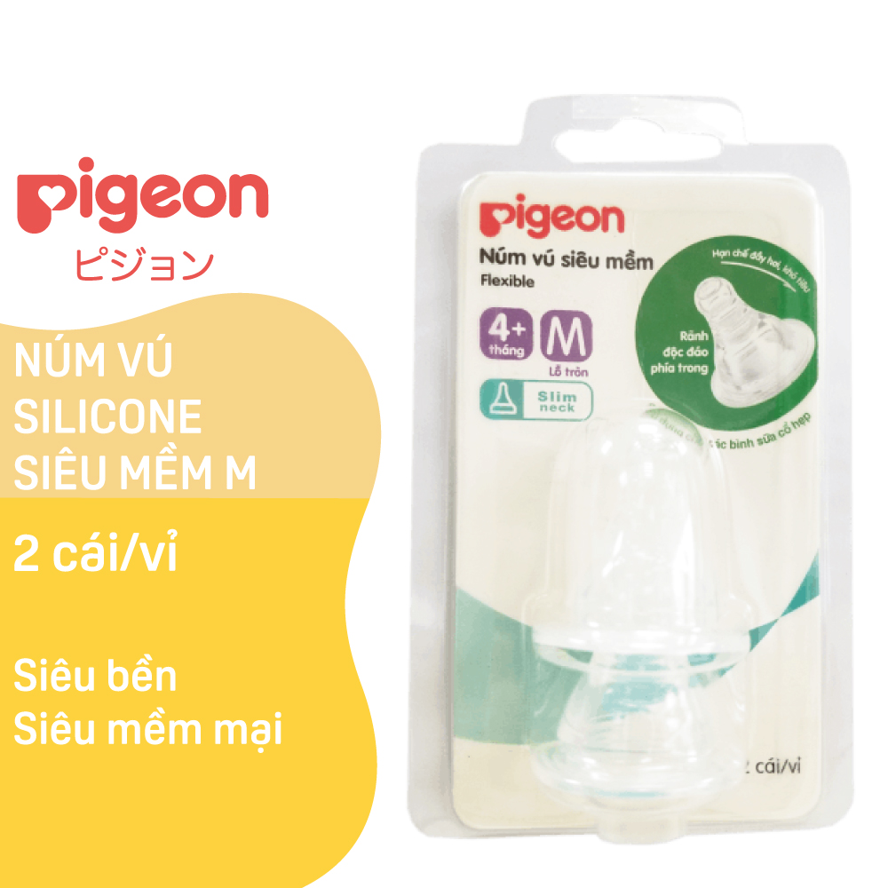 Pigeon Super Soft Silicone Narrow Neck Nipple Size m (2 Pieces/Blister) (Expiry Date: August 2026)