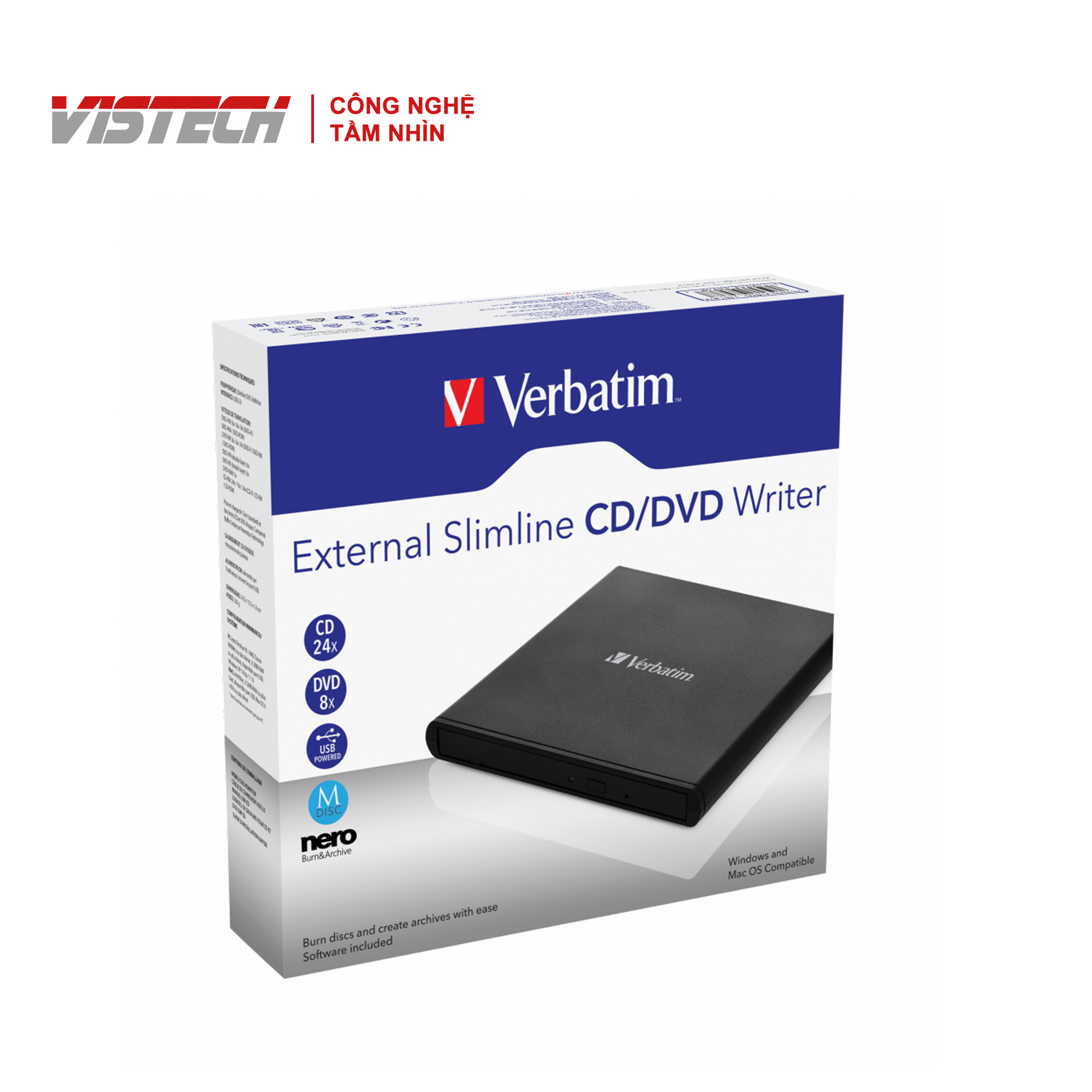 Ô đĩa cắm ngoài Verbatim Silmline CD/DVD USB 2.0 Đen