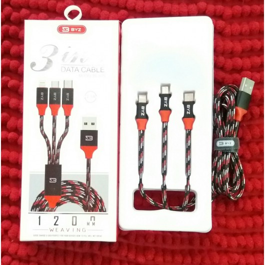 Cáp Sạc Bọc Dù 3 Chân Đa Năng Byz (Iphone, Microusb, Typec 3In1)