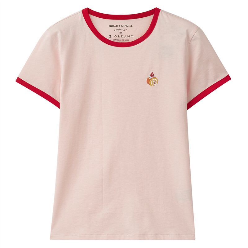 Áo Thun Nữ T-shirt Tay Ngắn GIORDANO Women Cổ tròn 100% vải cotton Thêu hình tinh tế Trang trí viền gân với màu tương phản Thoải mái Mùa hè Trẻ trung Màu thuận Thời trang 05321407