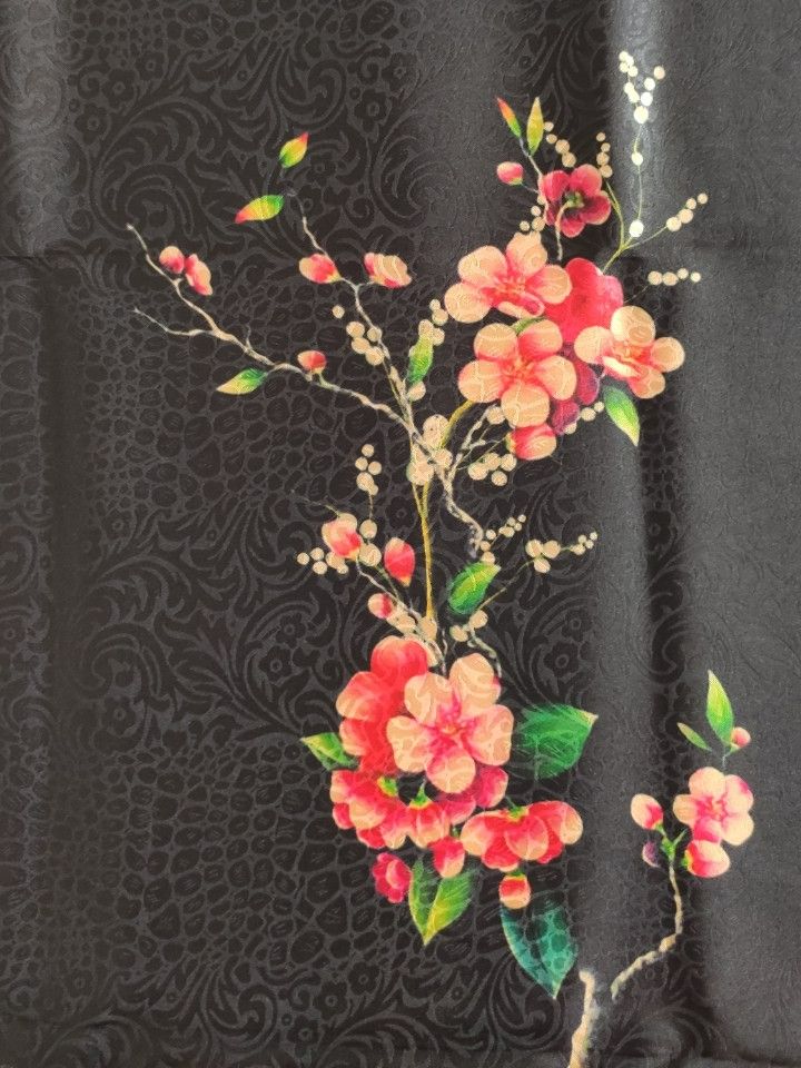Vải áo dài cao cấp, hoạ tiết đôi chim mừng xuân (lụa Phi Yến)