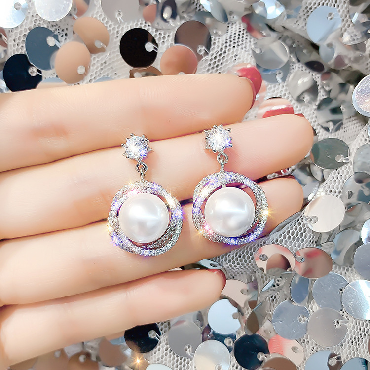 Bông Tai Ngọc Nữ Kim Cương Zircon Đính Ngọc Trai Sang Trọng KTZIRCONNGOCNU13