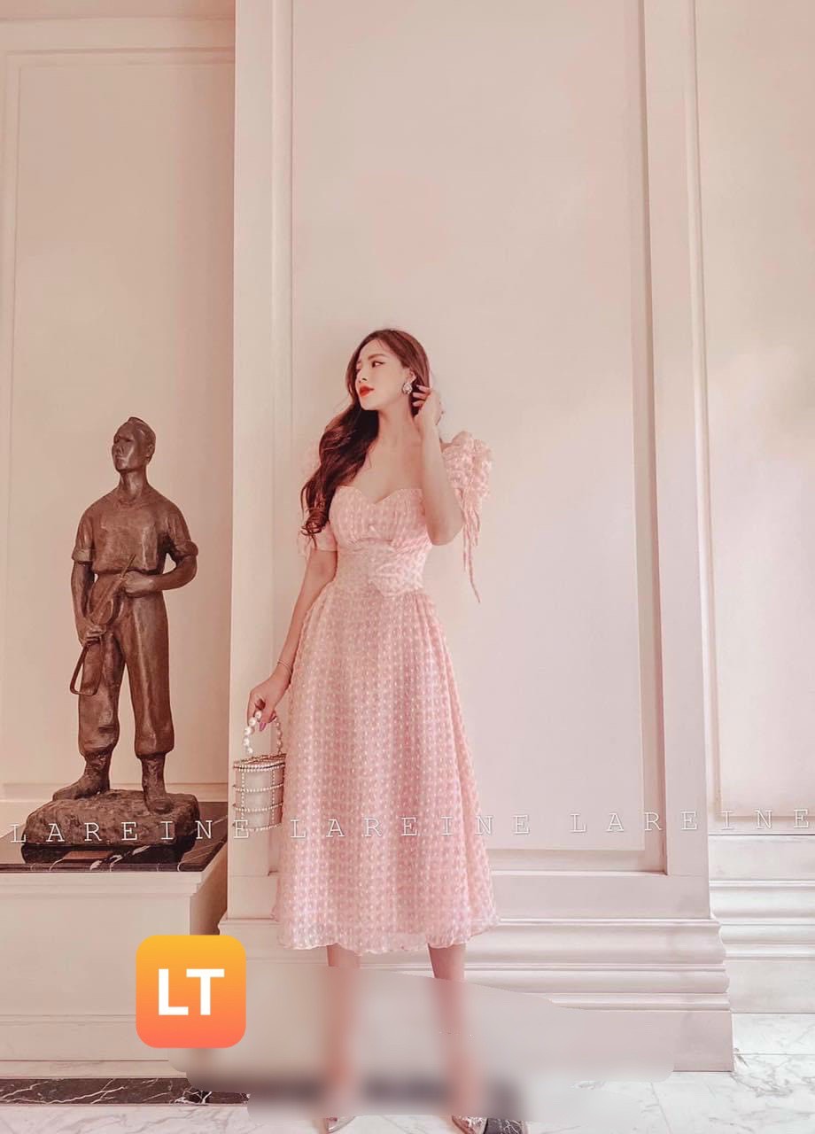 ĐẦM TIỂU THƯ CHẤT VOAN CHIFFON HỌA TIẾT 1 MÀU CAM SỮA TƯƠI XINH NN