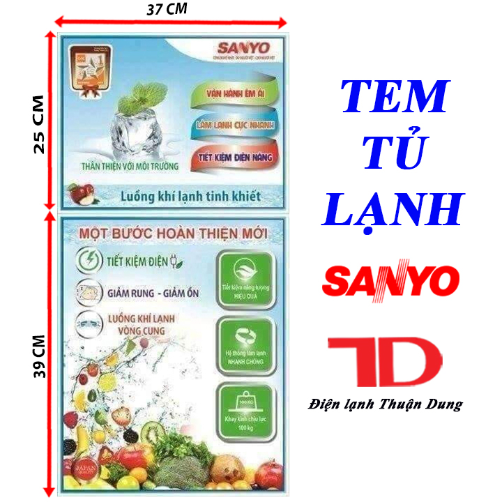 TEM DÁN DÀNH CHO TỦ LẠNH AQUA SANYO,TẶNG BĂNG KEO HAI MẶT ĐI KÈM  - ĐIỆN LẠNH THUẬN DUNG