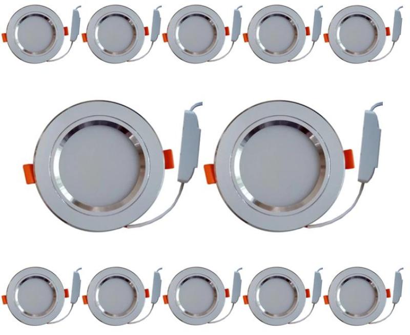 Combo 12 bộ đèn led âm trần viền bạc 7w 3 màu 3 chế độ.