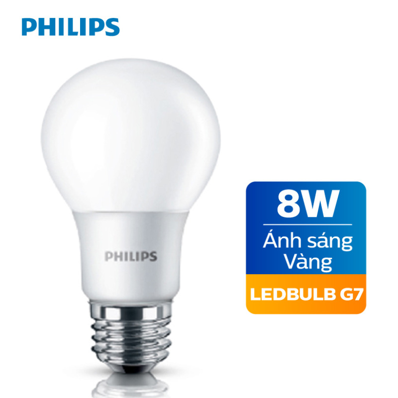 Bóng đèn Philips LED cao cấp siêu sáng tiết kiệm điện 8W E27 A60 - Ánh sáng trắng / Ánh sáng vàng