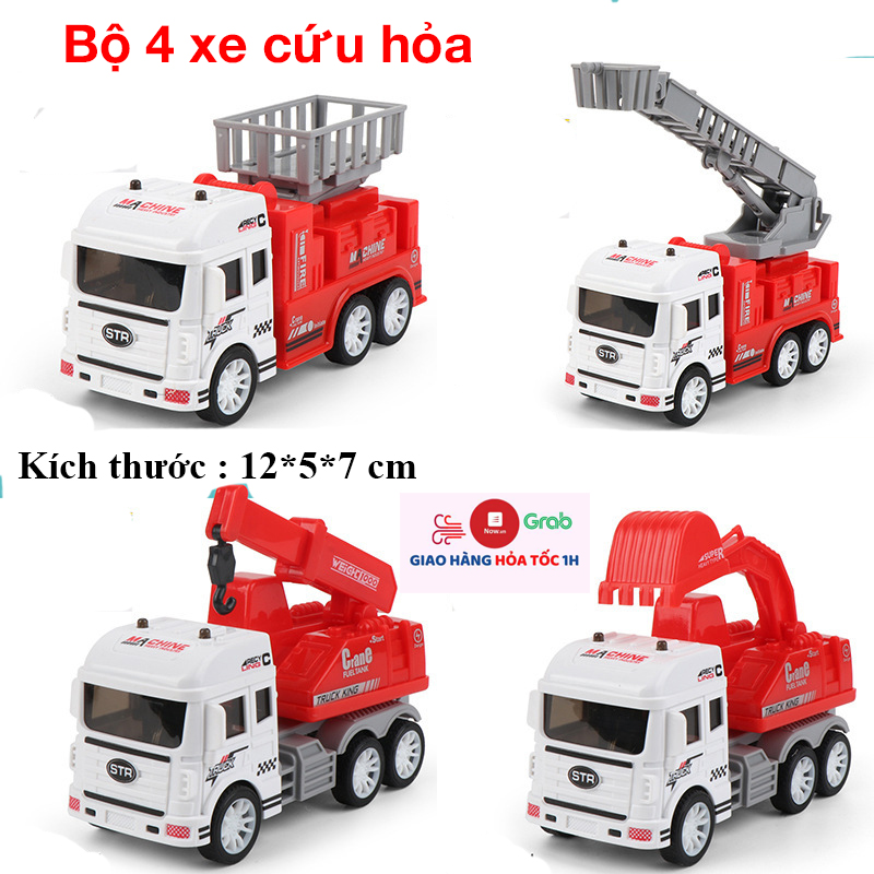 Xe cứu hỏa đồ chơi cho bé gồm 4 xe đa dạng kiểu dáng, với các chi tiết chuyển động, tăng trí tưởng tượng, phát huy trí tuệ và khả năng ghi nhớ của trẻ, giúp bé chơi vui vẻ. (xe mô hình, mô hình xe cứu hỏa)