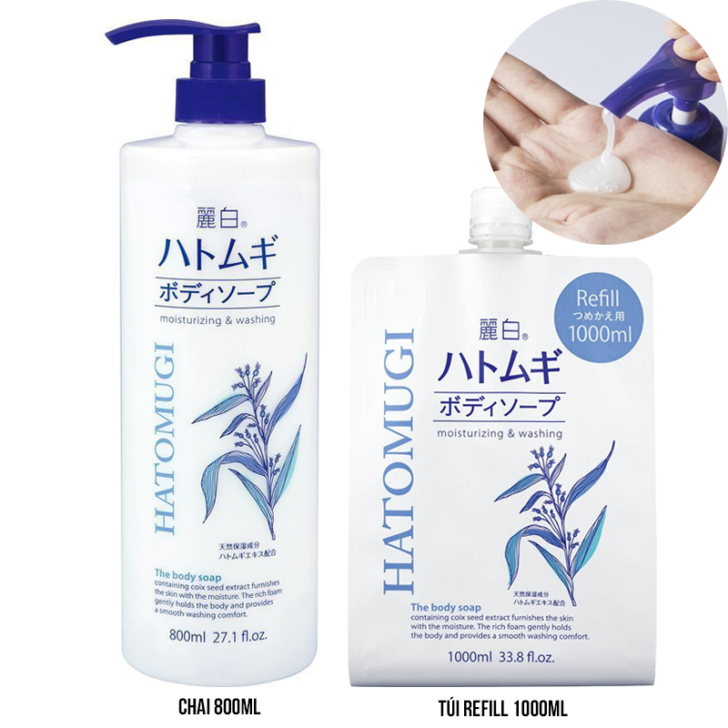 Sữa tắm dưỡng ẩm trắng da Hatomugi Nhật 800ml