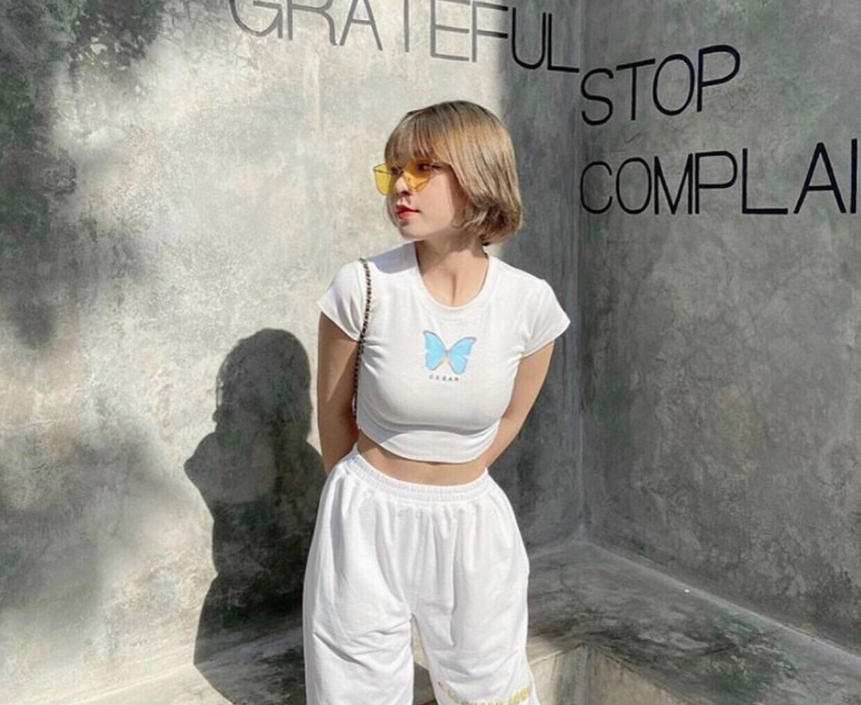 Áo croptop thêu bướm casar