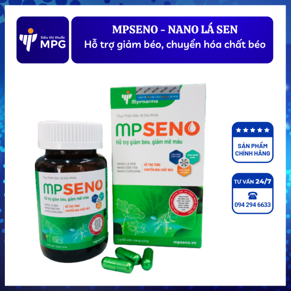 MPSENO ( Nano lá sen ) Giảm béo toàn thân, tăng  chuyển hóa chất béo, giảm cân, ngừa mỡ máu - Lọ 60 viên nhập khẩu