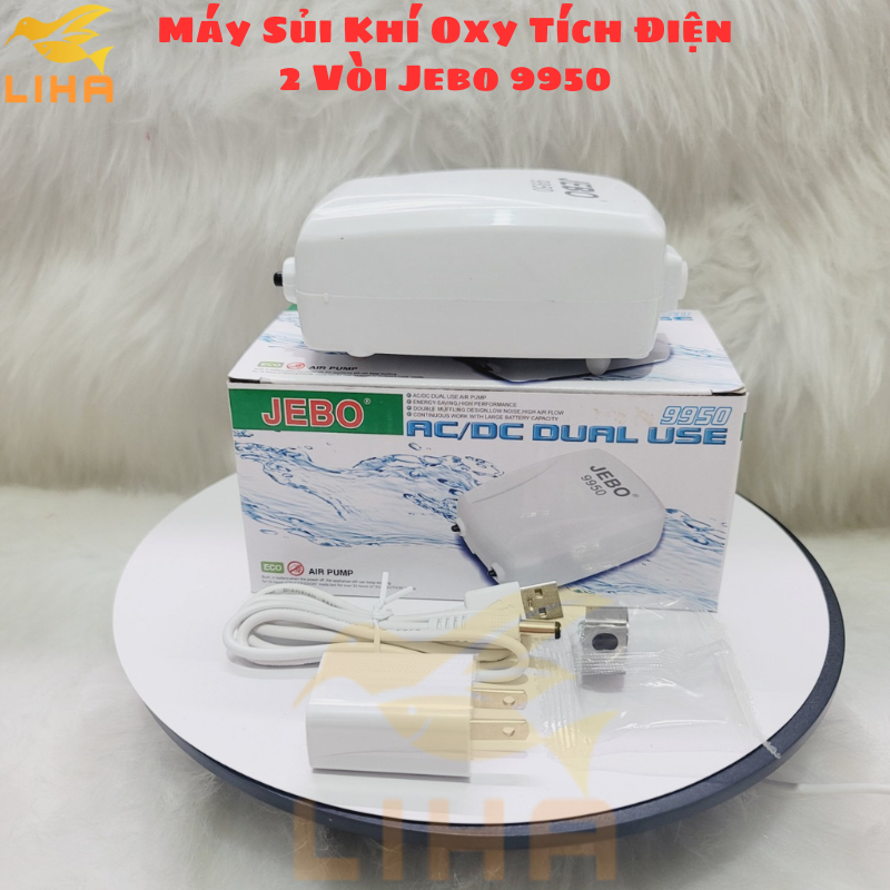 Máy Sủi Khí Oxy Tích Điện 2 Vòi Jebo 9950 (2W - 2x2.5Lít/Phút) - Máy Oxi Cho Hồ Cá