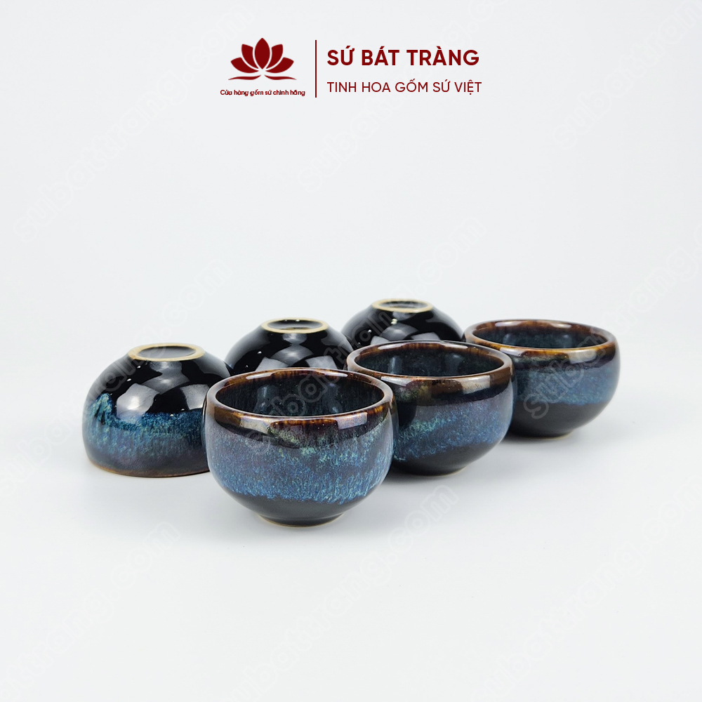 Chén uống trà men hỏa biến xanh
