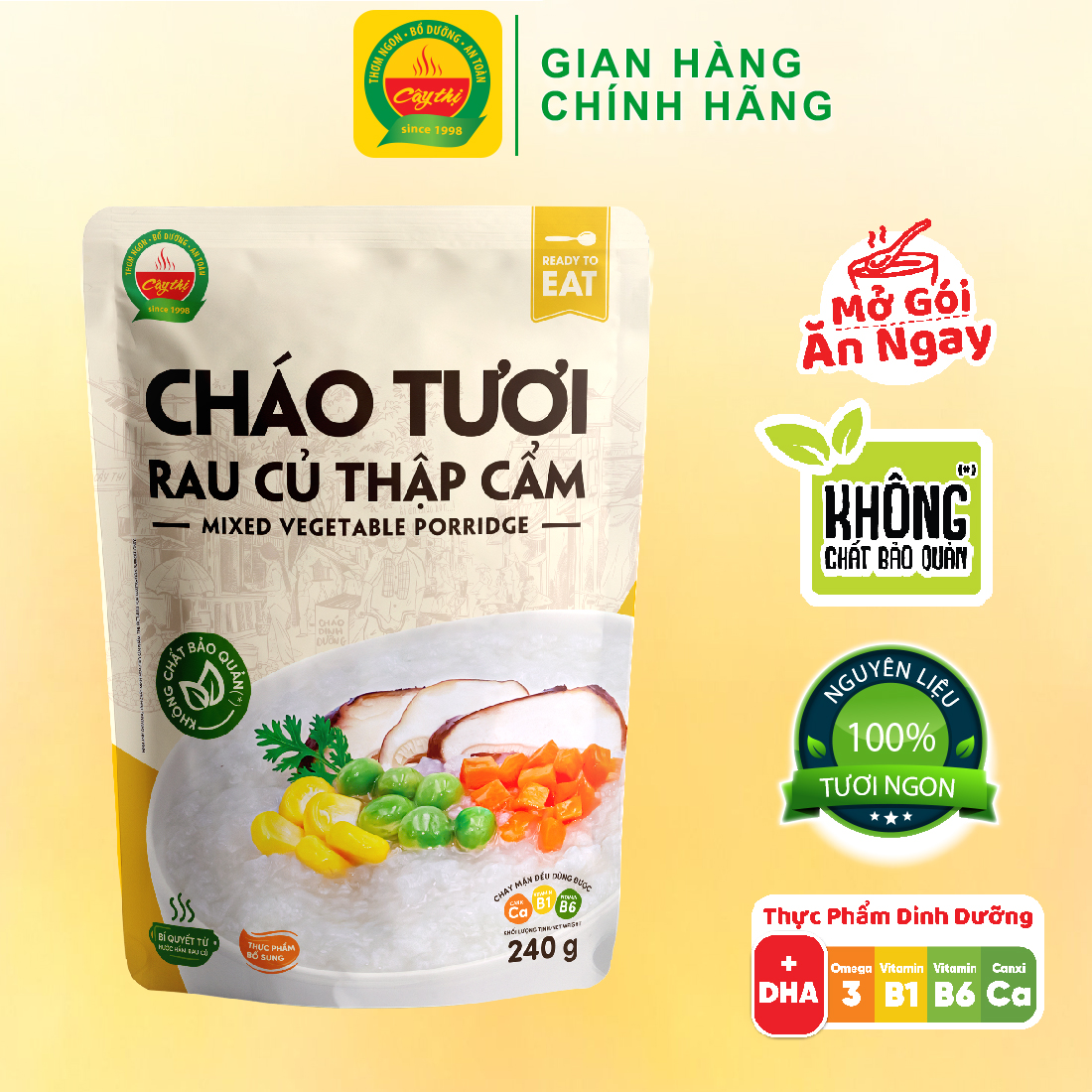 Cháo Tươi Cây Thị - Rau củ thập cẩm (Mở gói ăn ngay) 260g