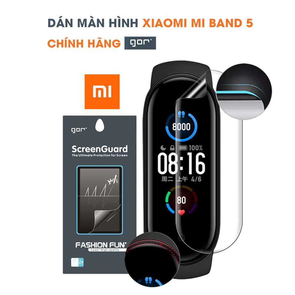 Dán màn hình Mi Band 5 full màn hình trong suốt chính hãng Gor - Dán dẻo Xiaomi Mi Band 5