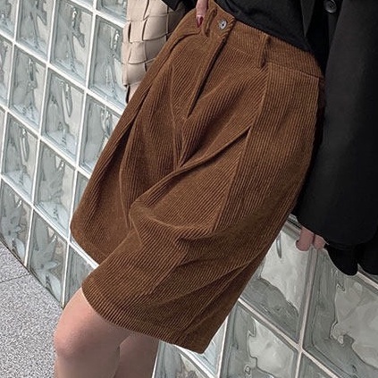 Quần short nhung cạp chun, quần short nhung xếp ly phong cách_c27