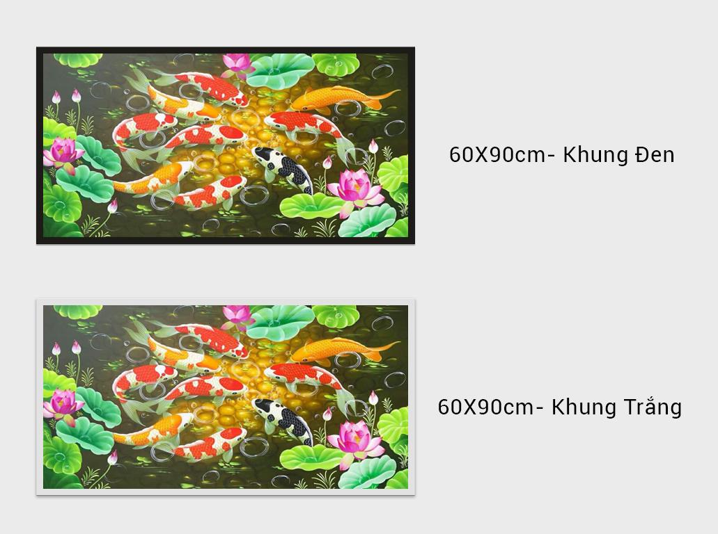 Tranh treo tường cá chép hoa sen 60x90cm