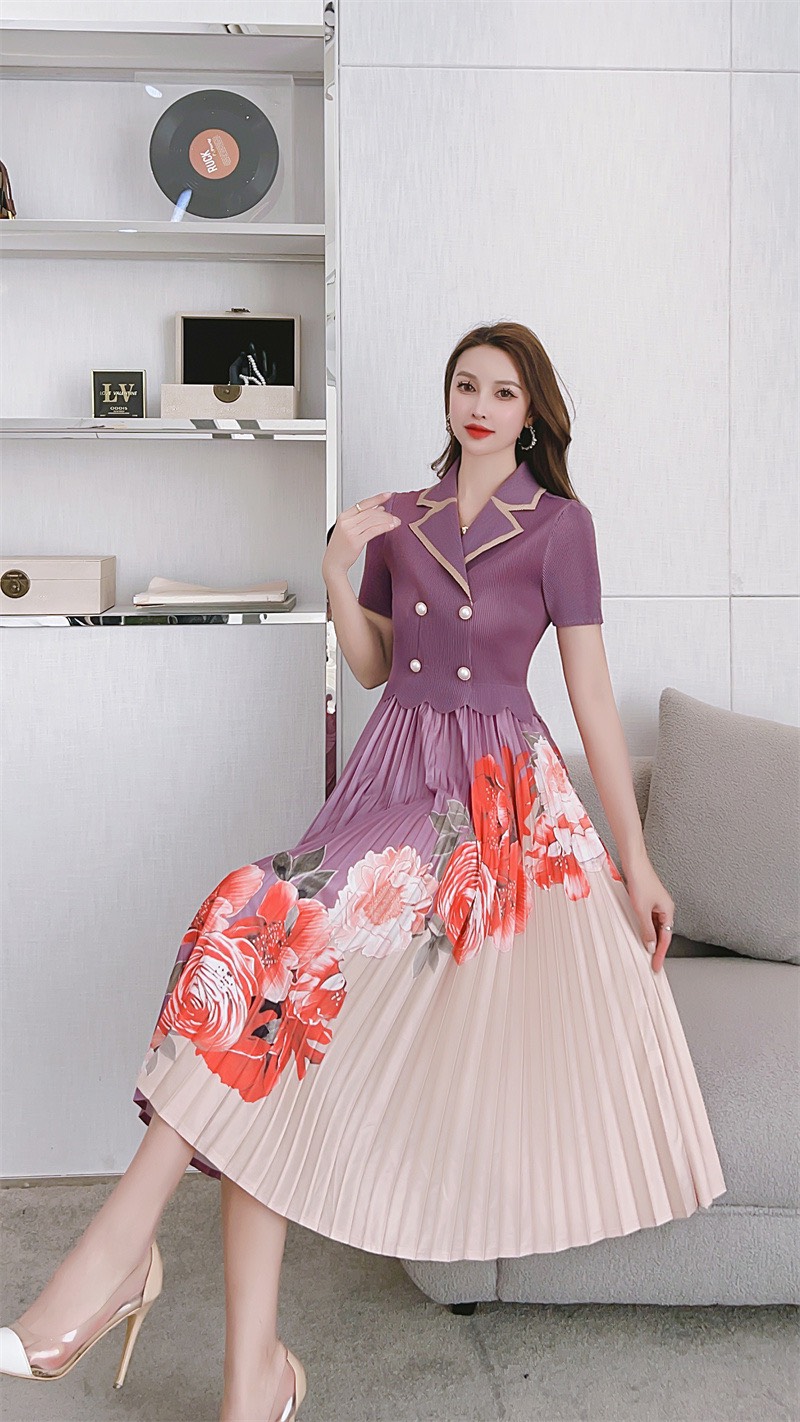 Hàng Nhập Đầm Nữ Phối Màu Dập Ly Cao Cấp
