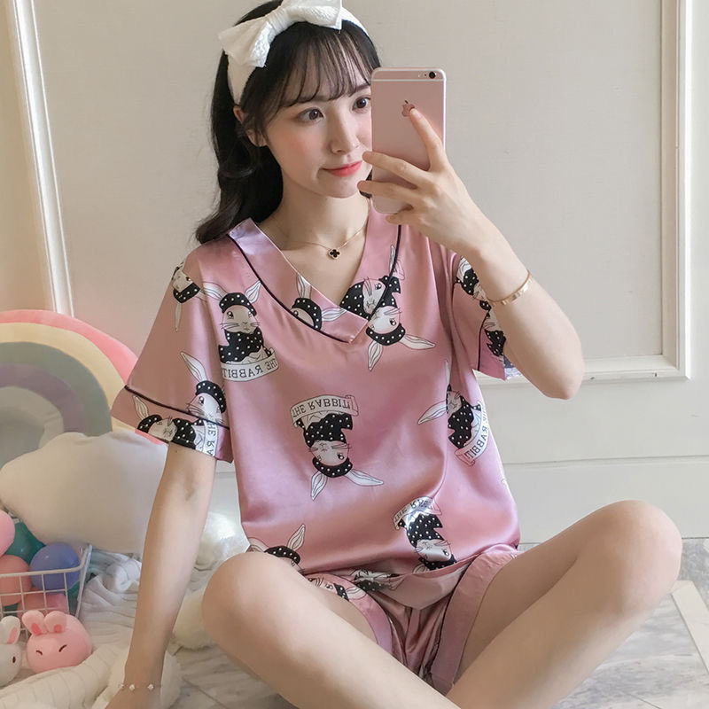 đồ bộ pijama họa tiết dễ thương- đồ ngủ lụa  cộc tay  mặc nhà siêu mát - bộ mặc nhà nữ