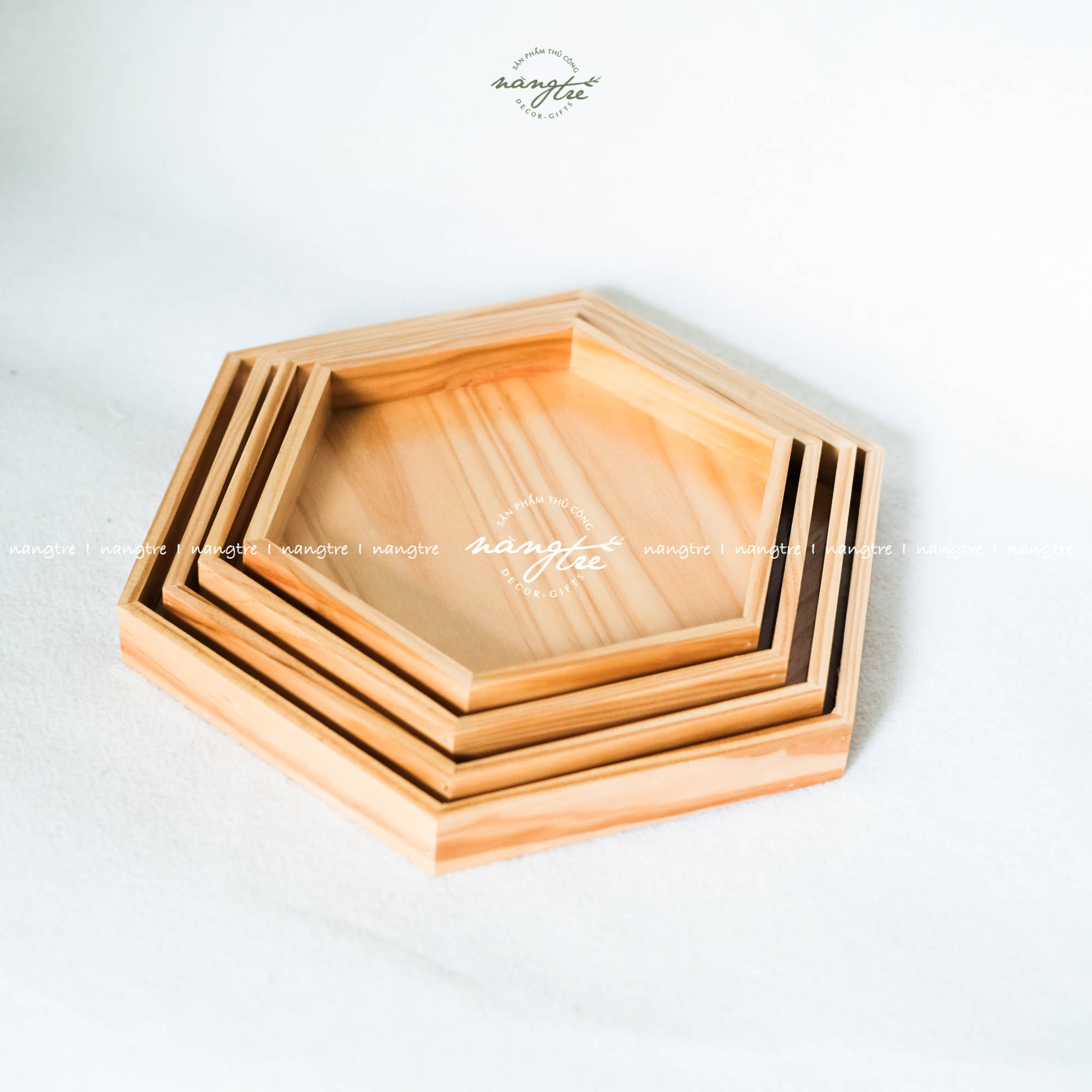 Khay gỗ lục giác đựng đồ ăn _ Khay gỗ phục vụ