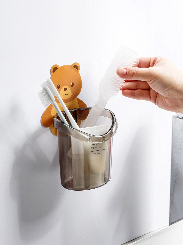 Ly cốc dán tường hình gấu nâu đựng bàn chải, kem đánh răng, đồ dùng nhà tắm - kệ nhà tắm dán tường
