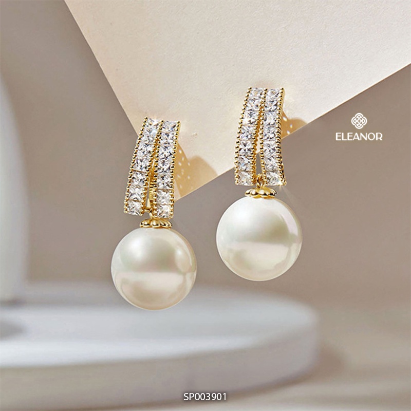 Bông tai nữ chuôi bạc 925 Eleanor Accessories khuyên tai đính đá dáng thả ngọc trai nhân tạo phụ kiện trang sức 3901