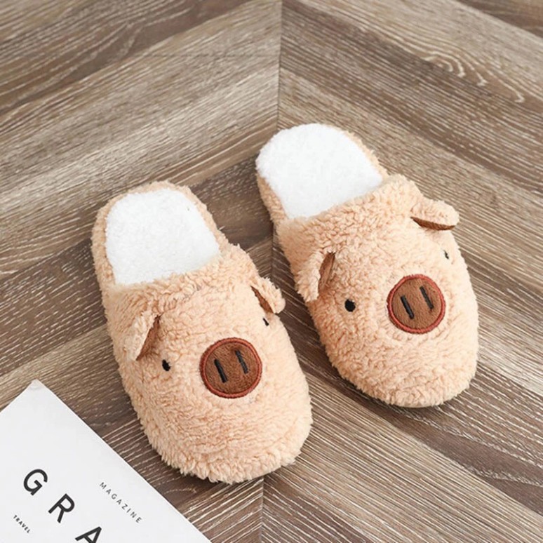 Dép bông mang trong nhà hình heo có đế cao su chống trơn trượt thời trang cho nữ giá rẻ