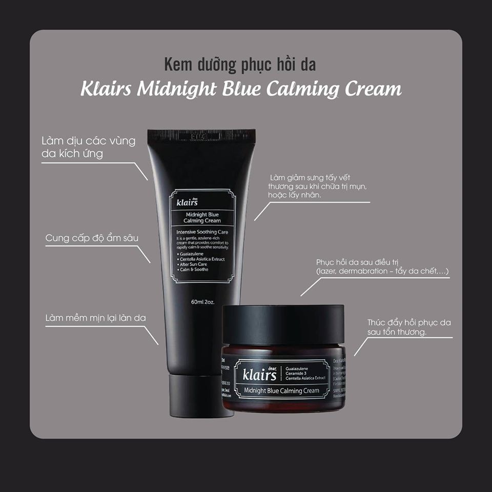 Kem Dưỡng Phục Hồi Da Ban Đêm Klairs Midnight Blue Calming Cream 30ml và 60ml