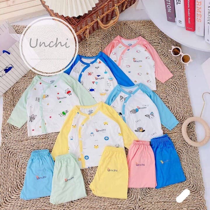 Quần áo sơ sinh Unchi dài tay chất peptit cho bé từ 3-8kg