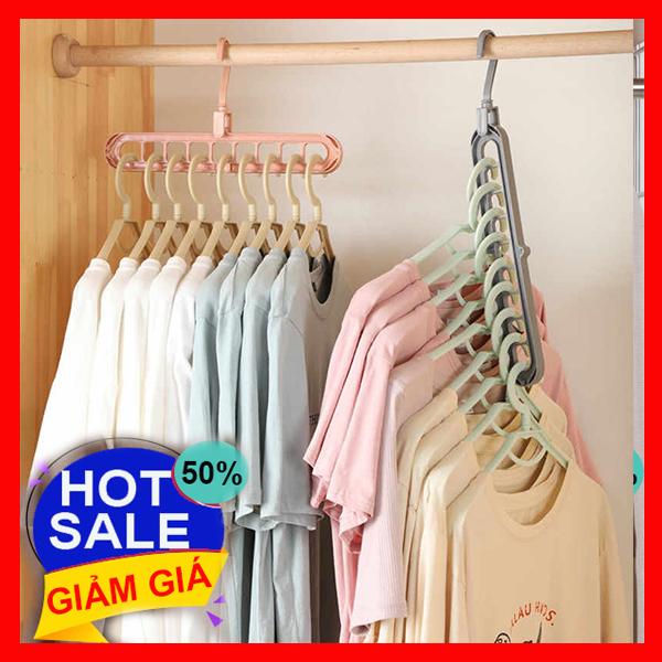 Multi-function hanger home balcony folding magic storage creative nine-hole rotating hanging clothes non-slip drying rack