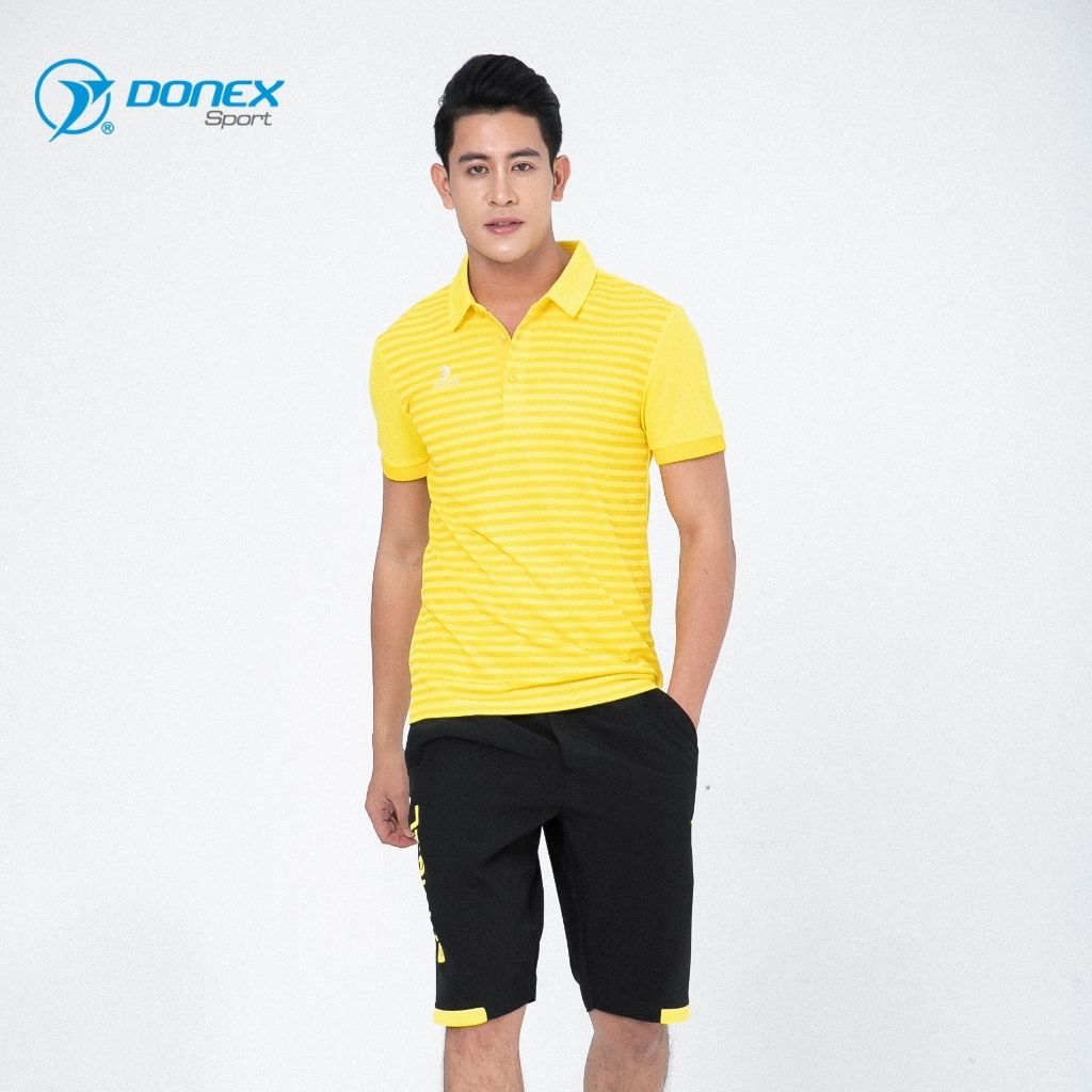 Áo thể thao nam donexpro thiết kế có cổ, tay ngắn năng động khỏe khoắn, màu vàng nổi bật tự tin trong mọi hoạt động mc-9024
