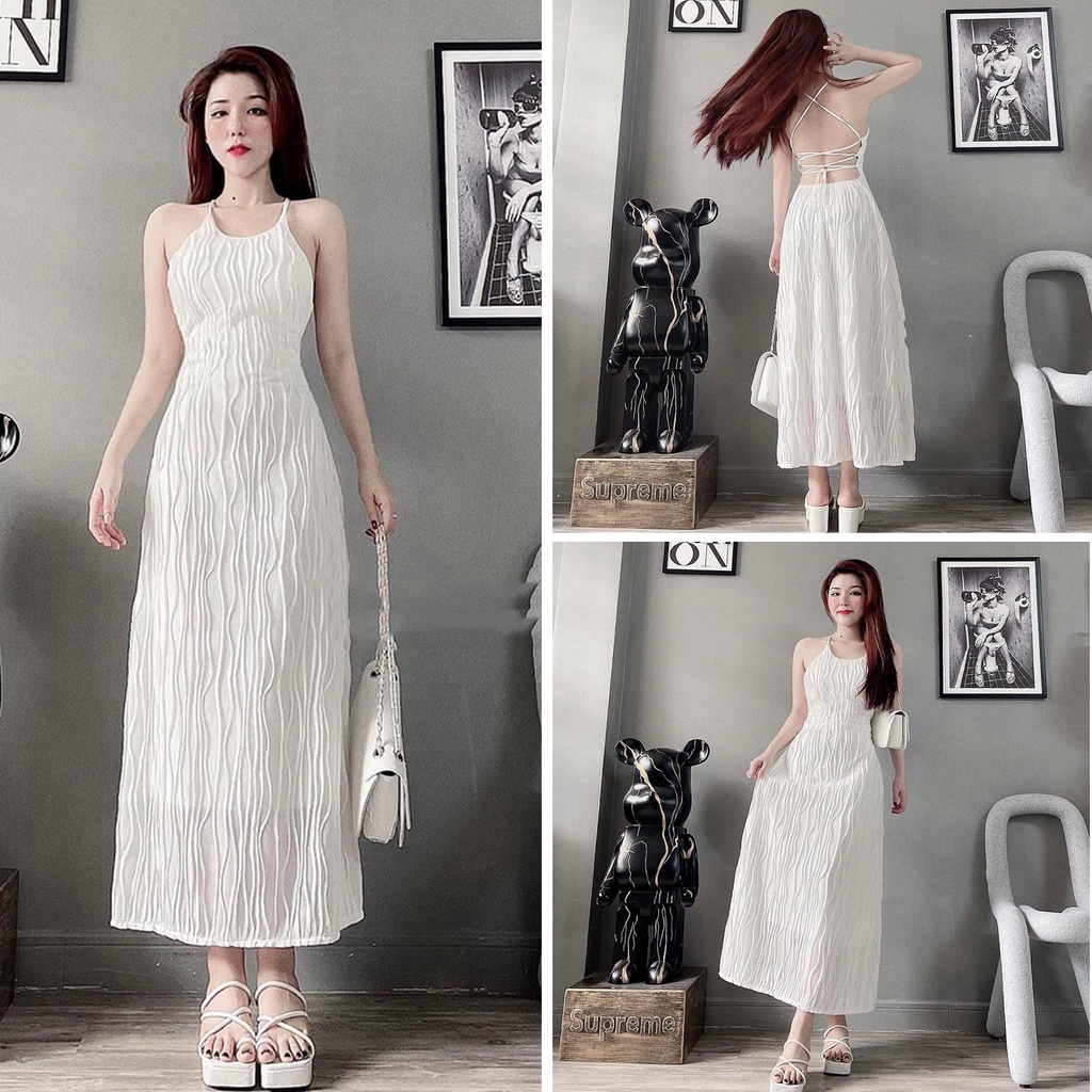 Đầm 2 dây dáng dài hở lưng sexy - váy đi biển - váy dự tiệc tiểu thư dáng dài