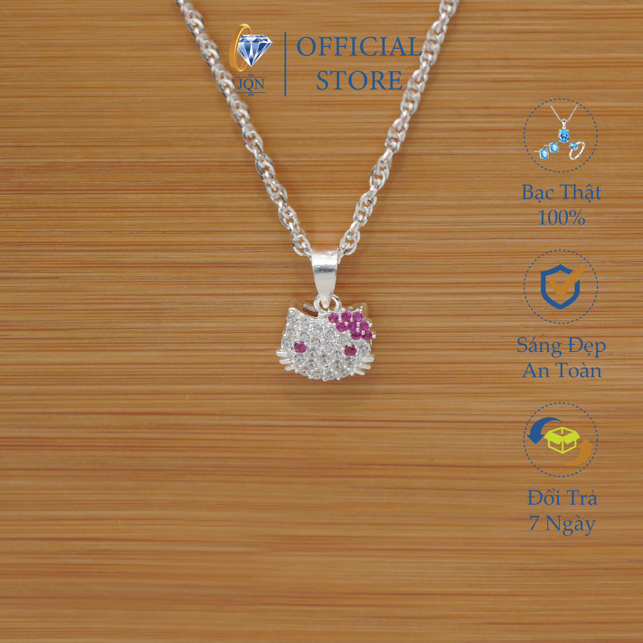 Dây Chuyền Bạc Cho Bé Gái Mặt kitty Cực Đẹp Trang Sức JQN Cam Kết Bạc Thật