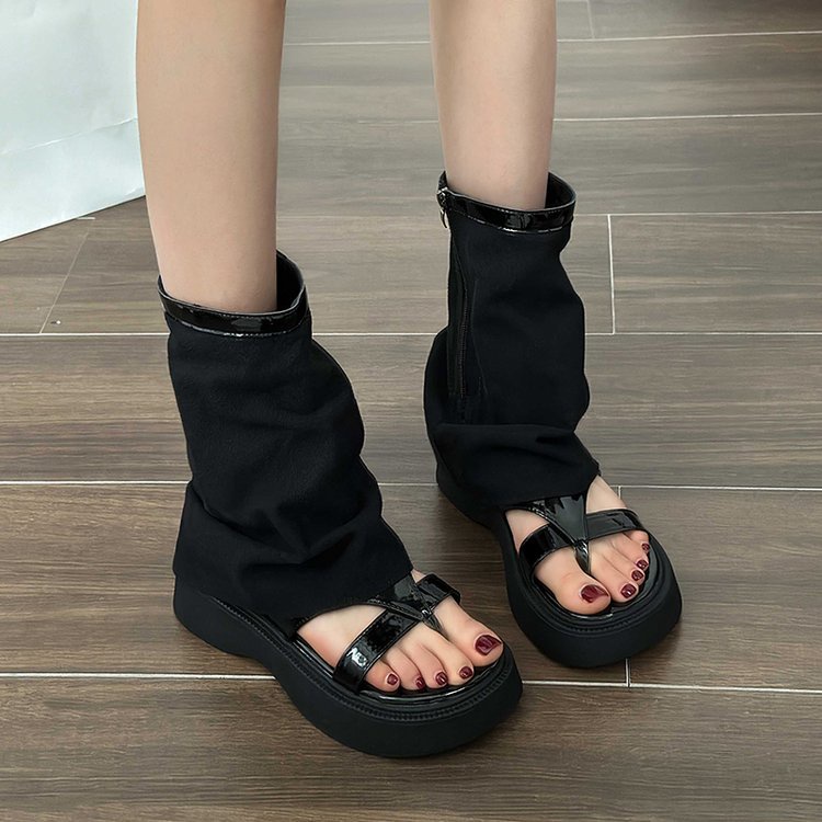 Giày Da Lộn Đế Xuồng Phối Khóa Kéo Thời Trang