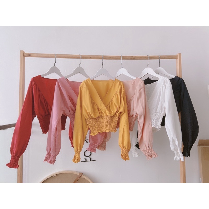 ÁO NỮ * ÁO CROPTOP CỔ CHÉO BO EO NHÚNG (DƯỚI 52KG)