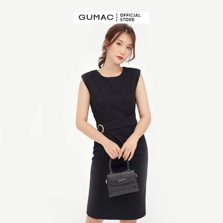 Đầm nữ sát nách phụ kiện GUMAC mẫu mới DB580 chất liệu thun 2 da form body style thanh lịch – Gumac >>> top1shop >>> lazada.vn