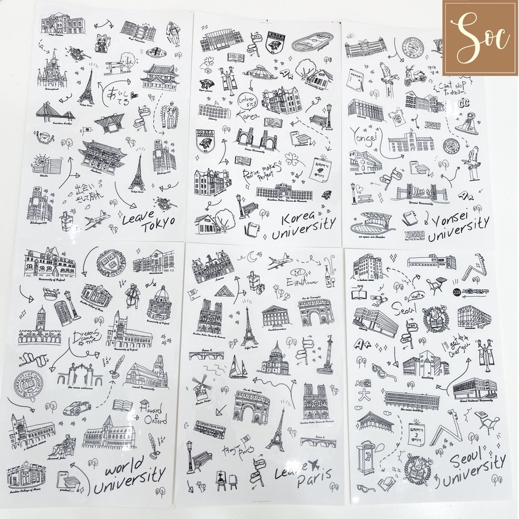 [HCM]Sticker dán PVC World Scenic Journey (6 tờ/set)