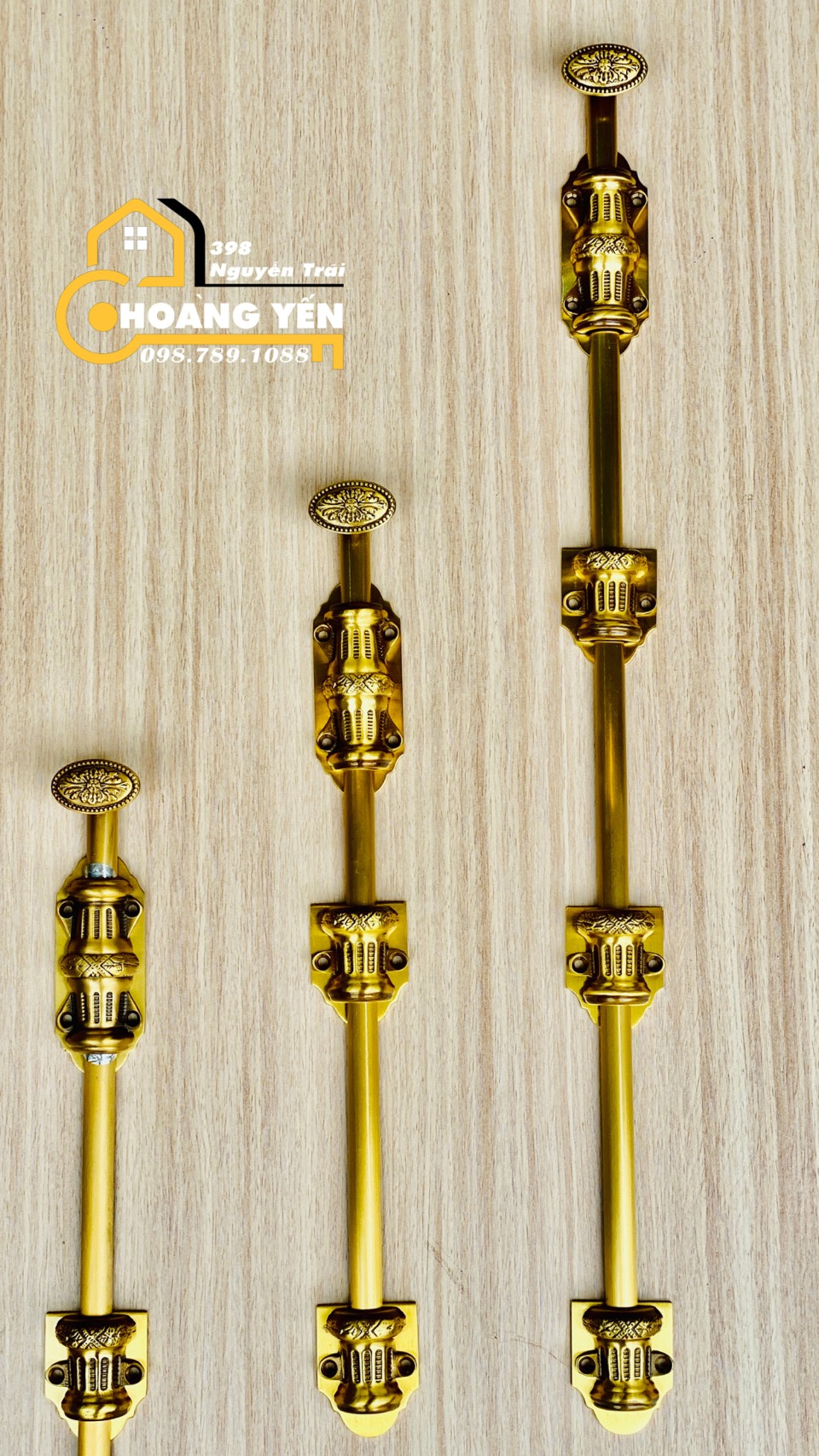 Chốt cửa bằng đồng thau dài 25cm TD, Chốt đồng cửa gỗ, chốt cổng 2.5 tấc