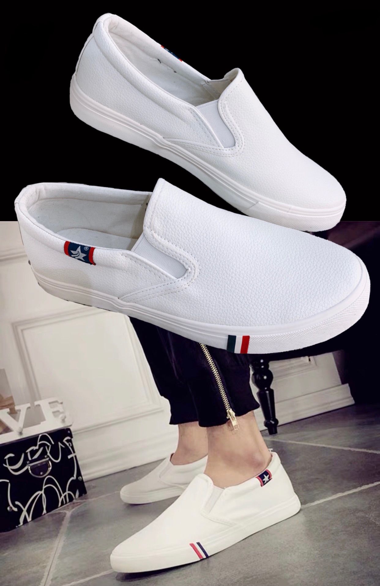GIẦY DA TRẮNG NAM ,SLIPON.FULL BOX