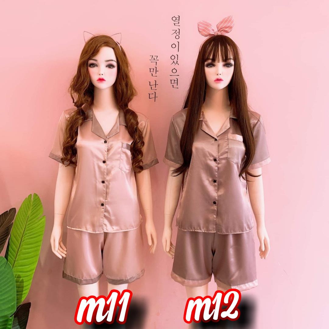 [HCM]Bộ Pijama Lụa Bóng Ngắn Phối Màu Đơn Giản Sang Trọng